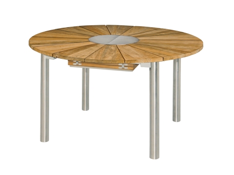 Zebra Catax Ausziehtisch Edelstahl aus recyceltem Teak 135x135-185cm