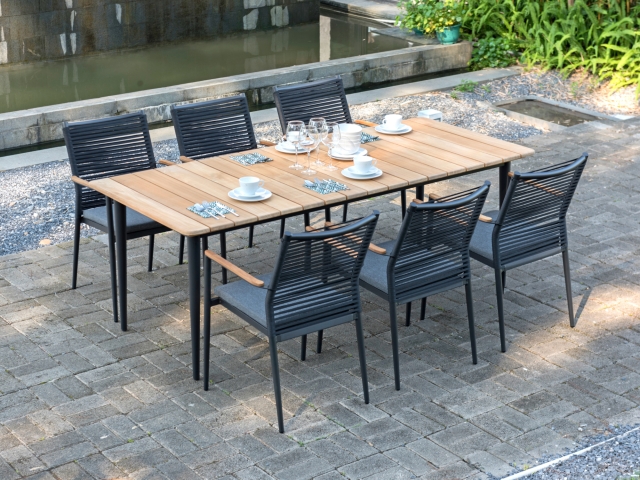 Zebra Spider Aluminium-Gartentisch graphite 210x90cm aus Teak-Tischplatte