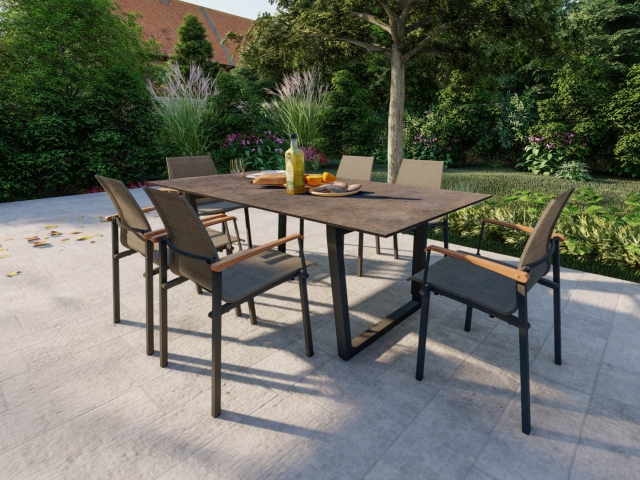 Zebra Unyx HPL volcanic stone Tisch 220x100cm Aluminium-Gestell graphit