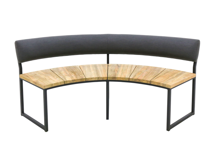 Zebra Onyx Viertel-Bank mit Rckenlehne, Alu - turmalin grey aus recyceltem Teak