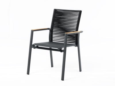 Zebra Fly Rope Stapelsessel graphite, Armlehnen Teak