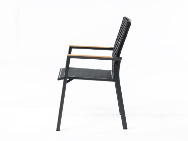 Zebra Fly Rope Stapelsessel graphite, Armlehnen Teak