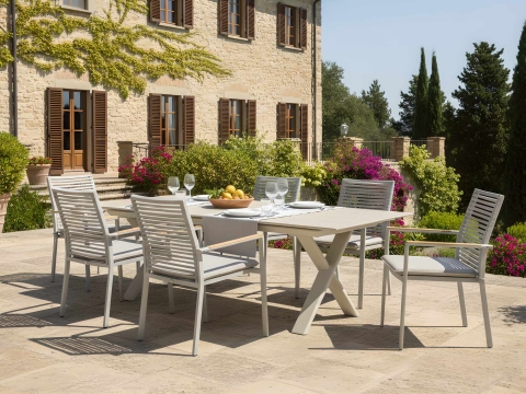 Zebra Fly-Levare Gartenm&ouml;bel-Set light taupe Tisch 240-300x100x74cm